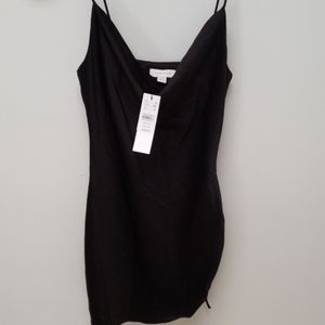 TOPSHOP BLACK SATIN SIDE RUCHED MINI DRESS…